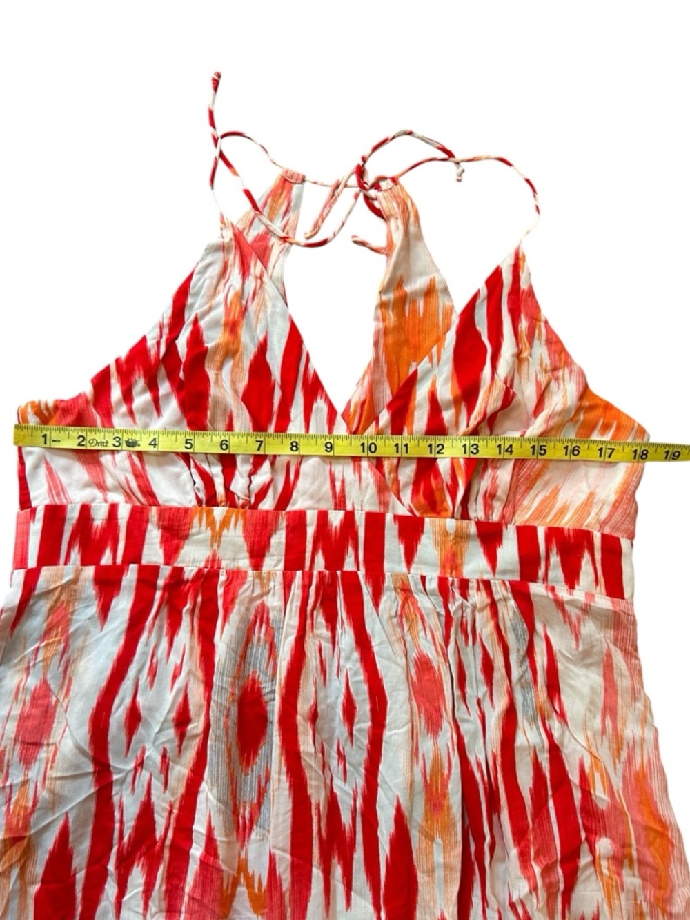Athleta Faded Ikat Red & Pink Printed Halter Maxi Dress size large - Picture 6 of 7